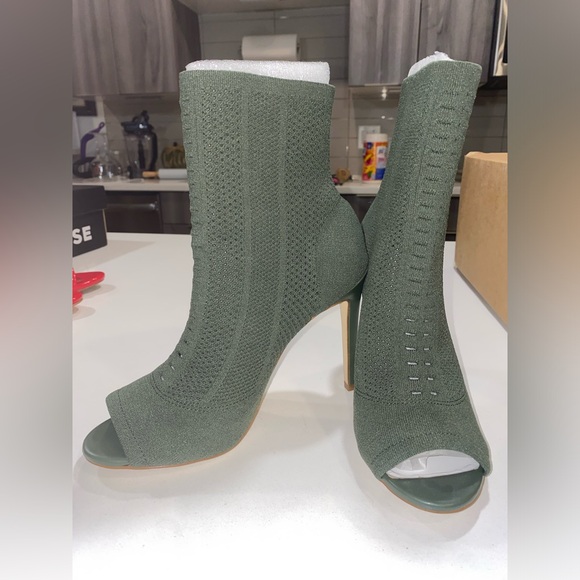 NWOB Aldo Olive Green Harper Peep Toe Sock Booties - Picture 7 of 10